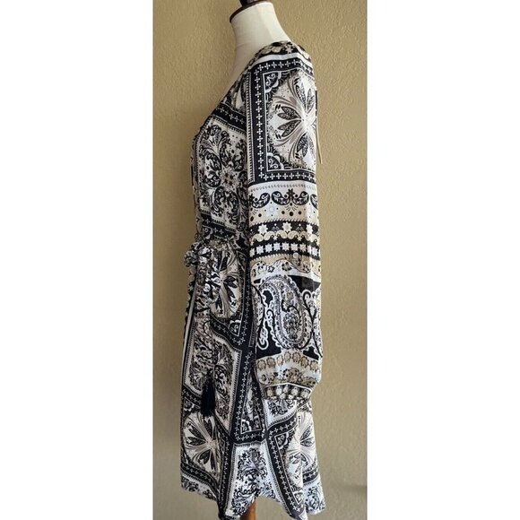Hale Bob Mischa Button Up Long Sleeve Belt Print Maxi Dress Size M $283 - Picture 8 of 10